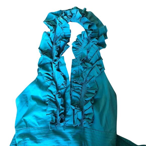 BCBG Maxazria ruffled halter neck Green midi formal dress size 0 - Picture 3 of 10